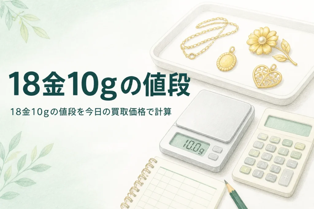 18金10gの値段を計算するための、はかりと18金の品
