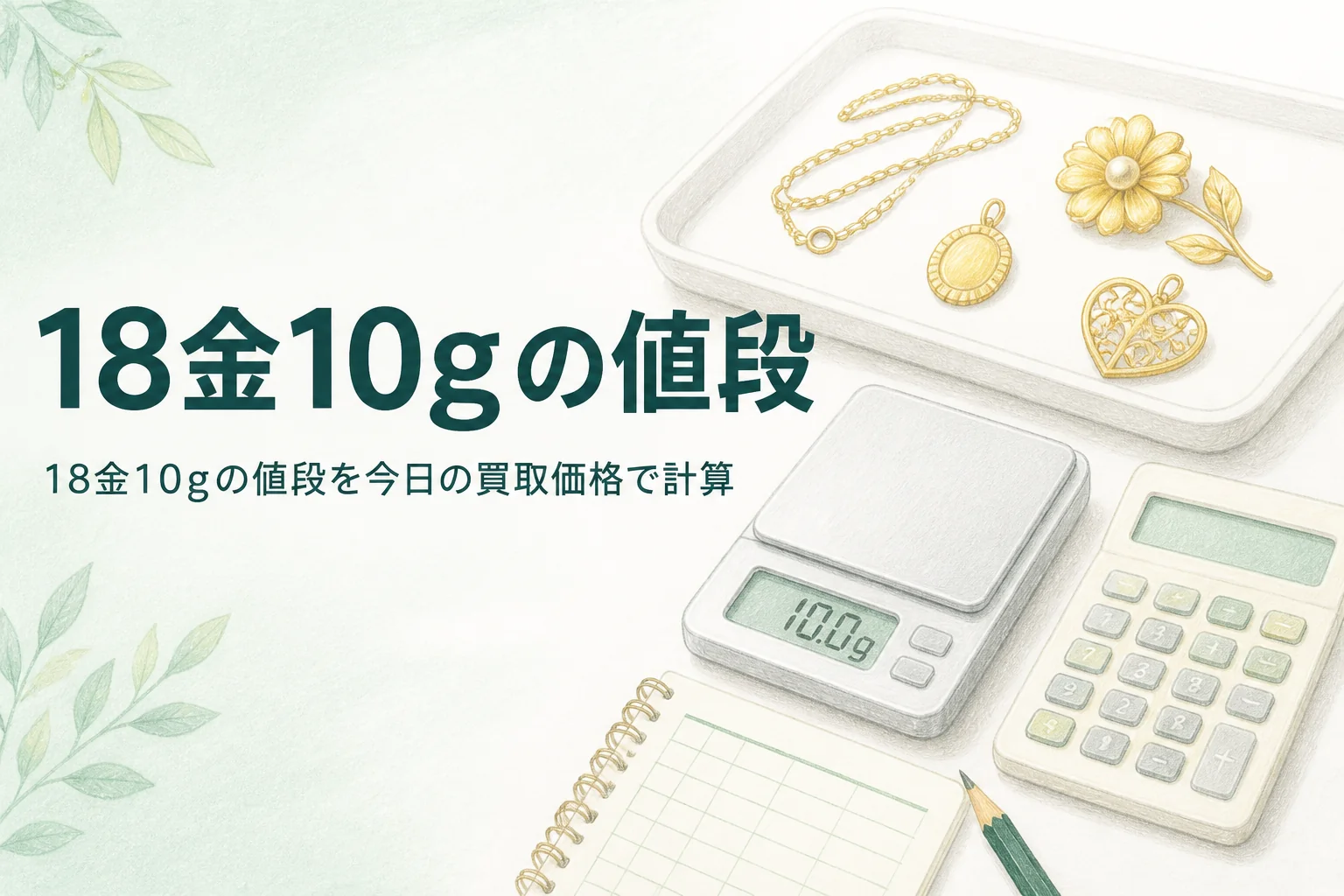 18金10gの値段を計算するための、はかりと18金の品