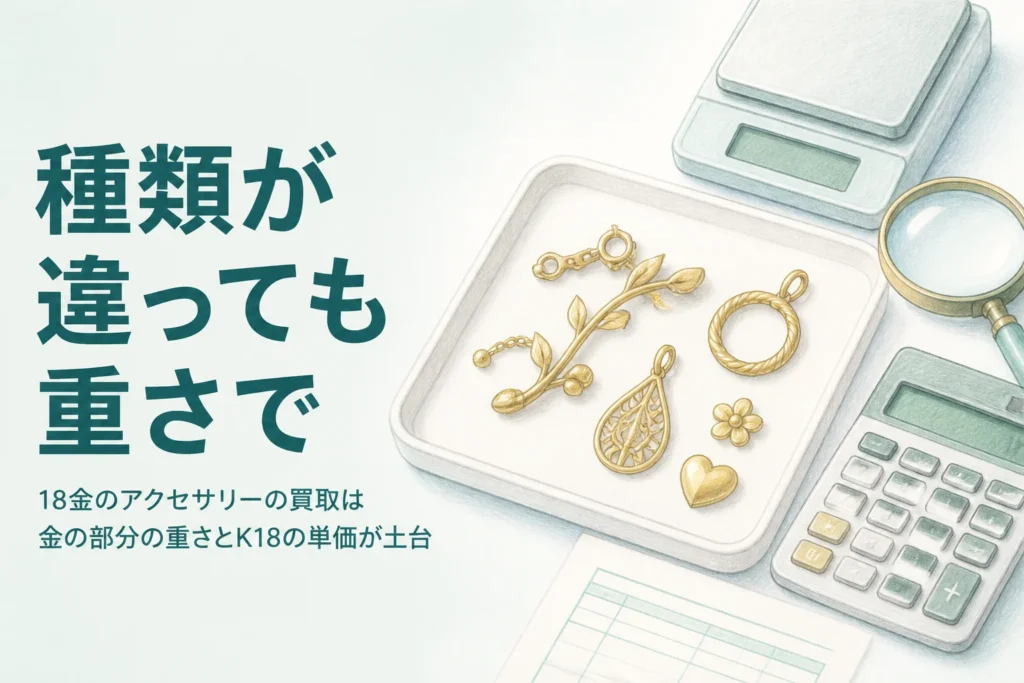 18金のアクセサリーの買取の考え方を説明するアイキャッチ