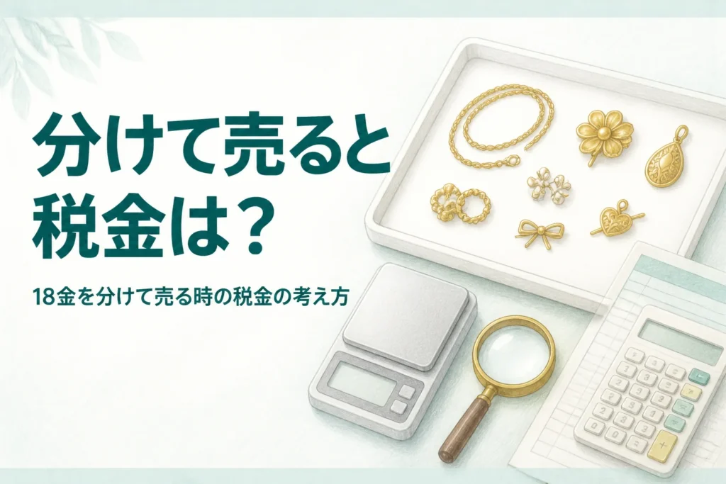 18金を分けて売る時の税金を確かめるための、小分けにした18金の品とはかりと書類