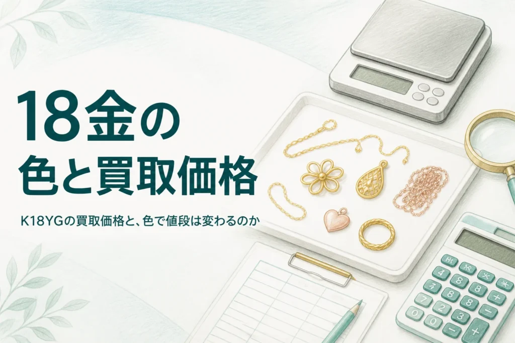 K18YGの買取価格と18金の色の違いを説明するアイキャッチ