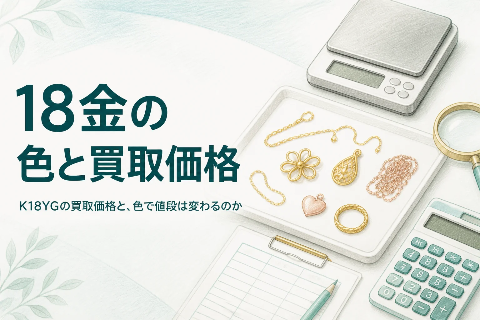 K18YGの買取価格と18金の色の違いを説明するアイキャッチ