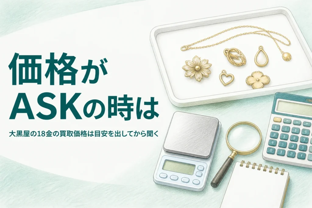 大黒屋の18金の買取価格の確かめ方を説明するアイキャッチ