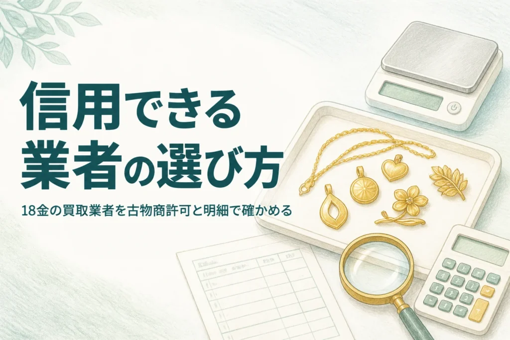 信用できる18金の買取業者の選び方を説明するアイキャッチ