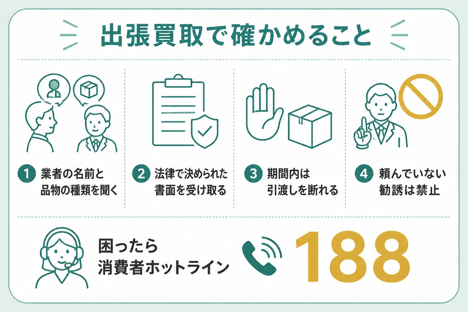 出張買取で確かめることを示した図解