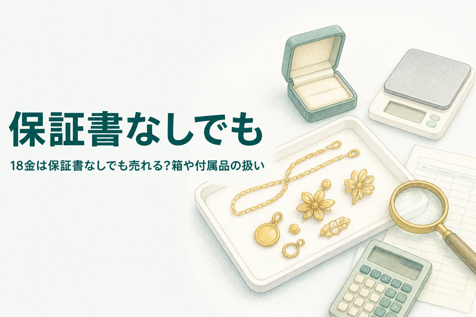 保証書なしの18金の買取と付属品の扱いを説明するアイキャッチ