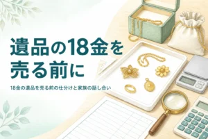18金の遺品を売る前に仕分けるための、宝石箱と小分けの袋とルーペ