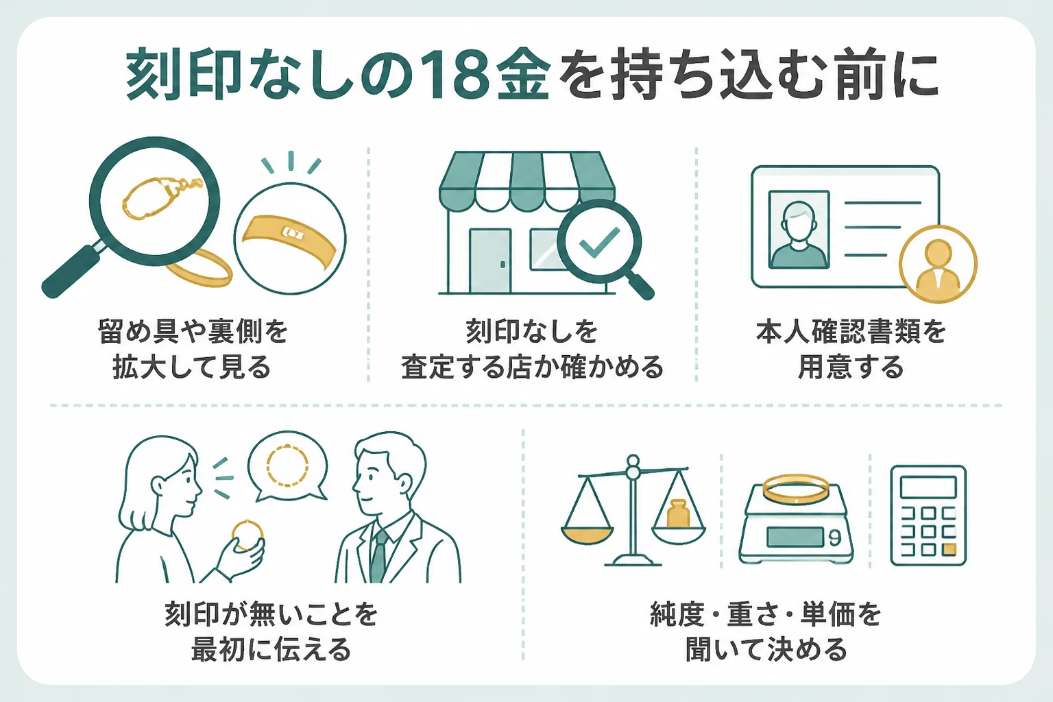 刻印なしの18金を持ち込む前に確かめることをまとめた図解
