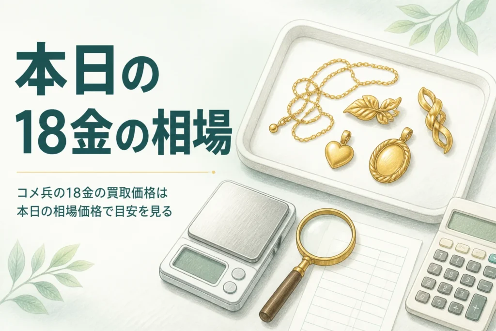 コメ兵の18金の買取価格の見方を説明するアイキャッチ