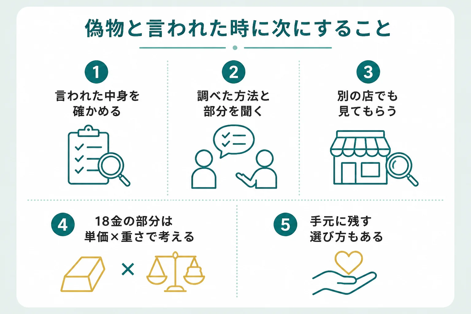 18金の偽物と言われた時に次にすることをまとめた図解