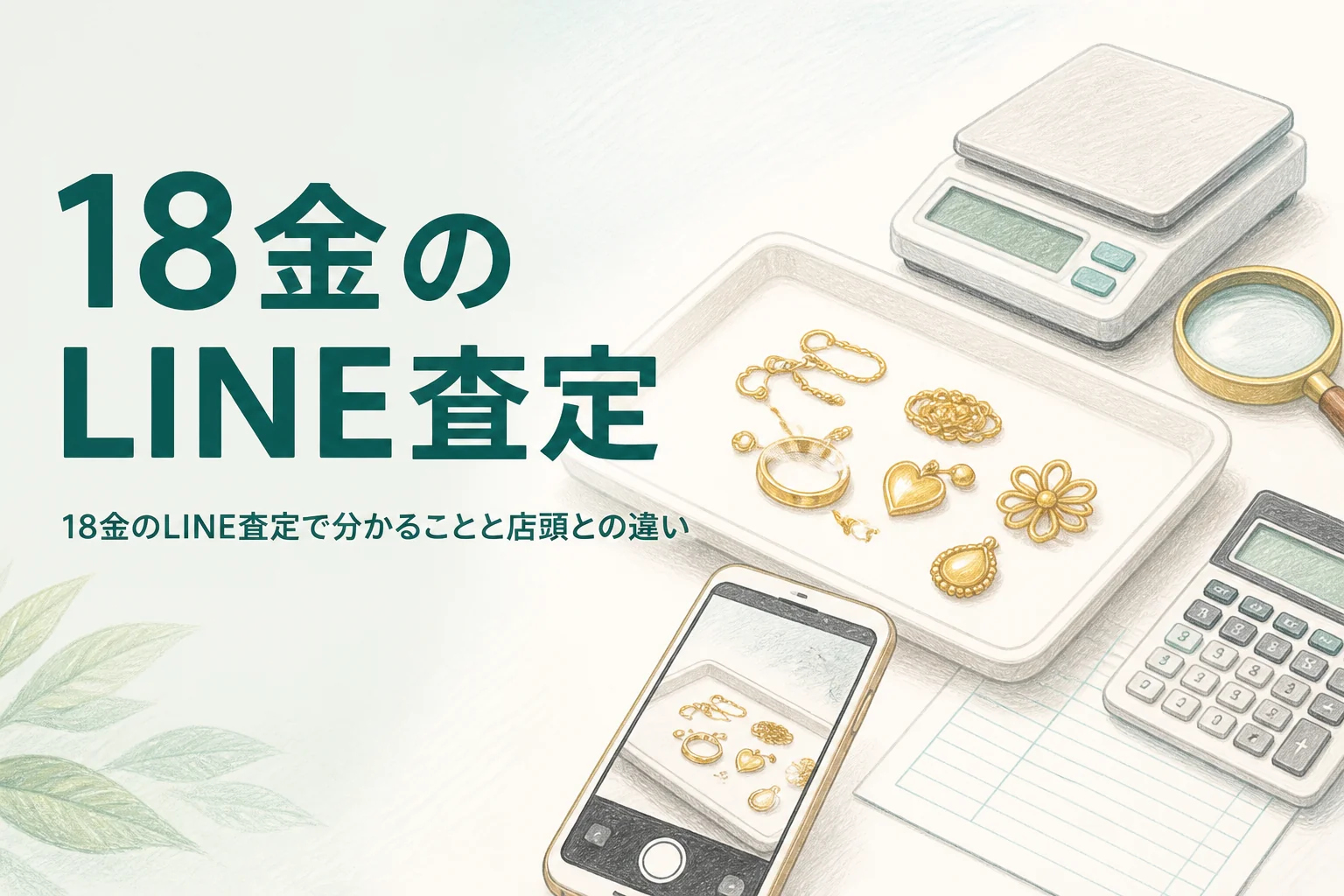 18金のLINE査定と店頭査定の違いを説明するアイキャッチ