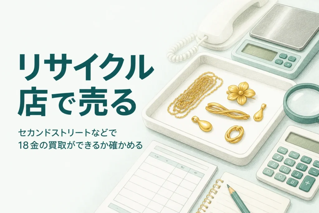 セカンドストリートなどリサイクルショップで18金を買取してもらう時の確認を説明するアイキャッチ