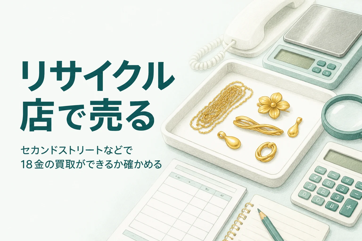 セカンドストリートなどリサイクルショップで18金を買取してもらう時の確認を説明するアイキャッチ