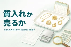 18金を質入れするか売るかを説明するアイキャッチ