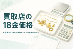 七福神など18金の買取チェーンの価格の調べ方を説明するアイキャッチ