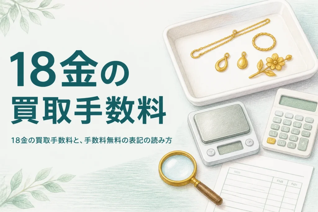18金の買取手数料と無料表記の読み方を説明するアイキャッチ