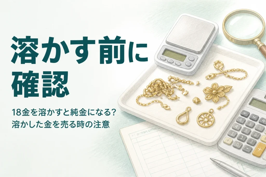 18金を溶かすことと、溶かした金を売る時の注意を説明するアイキャッチ