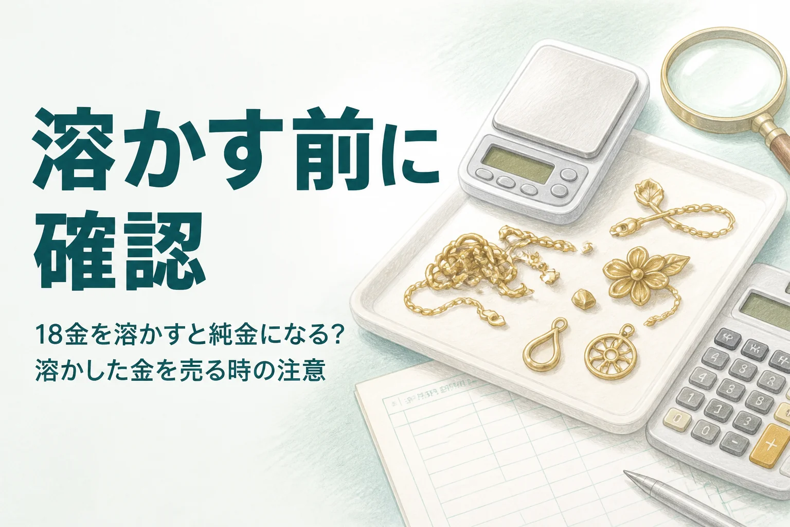 18金を溶かすことと、溶かした金を売る時の注意を説明するアイキャッチ