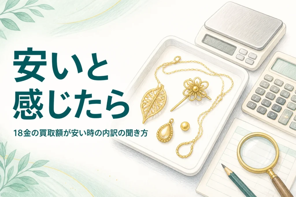 18金の買取額が安いと感じた時の内訳の聞き方を説明するアイキャッチ