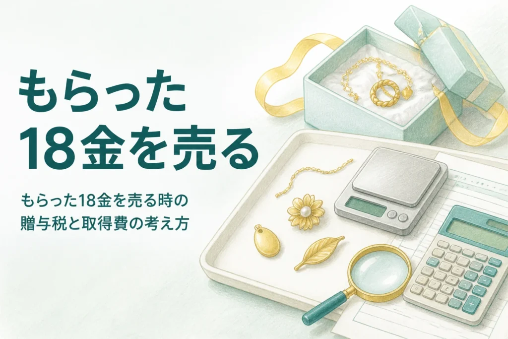もらった18金を売る時の税金を確かめるための、ギフトボックスの中の18金の品と書類
