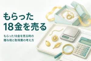 もらった18金を売る時の税金を確かめるための、ギフトボックスの中の18金の品と書類