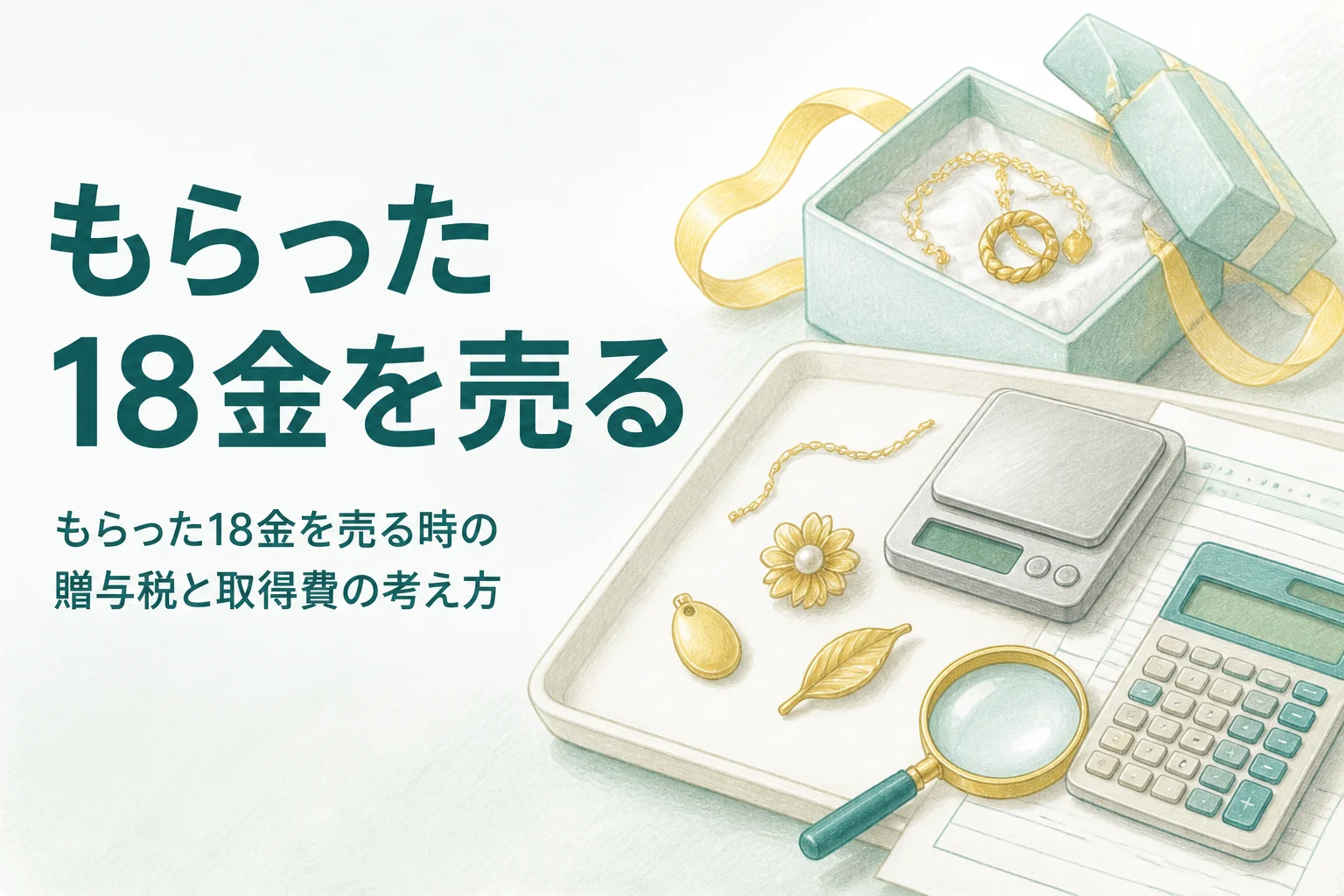 もらった18金を売る時の税金を確かめるための、ギフトボックスの中の18金の品と書類